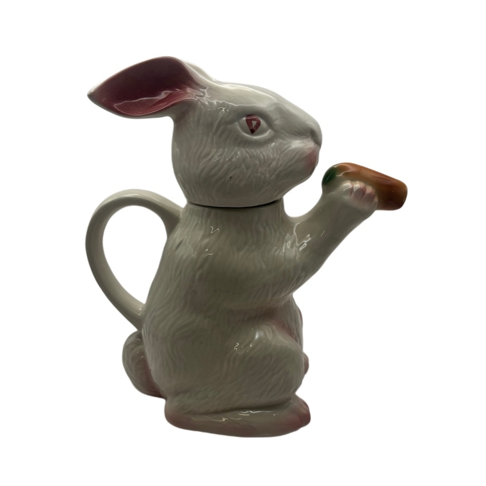 Vintage Tony Wood Studios “Bobtail”White Rabbit with Carrot Tea Pot - Picture 2 of 8